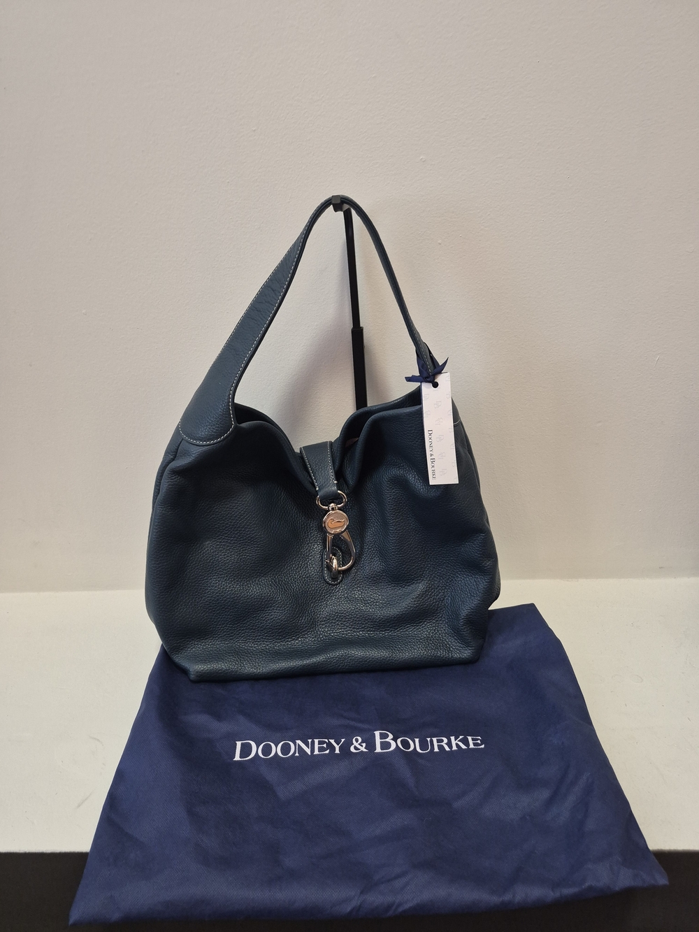 Dooney & Bourke Teal Pebbled Leather Shoulder Hobo with Silver Hardware